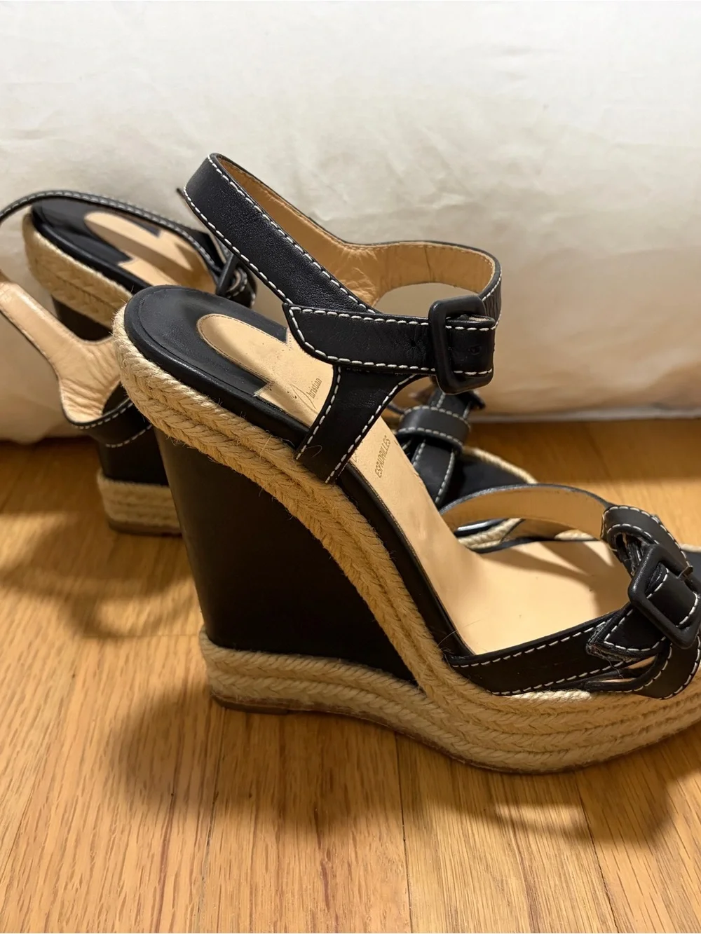 Christian Louboutin Black Espadrille Wedge Sandals with Red Soles